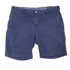 Polo Ralph Lauren‎ Men's Blue Crinkle Chino Zip Up Shorts Size 34